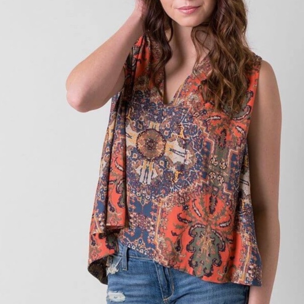 Free People Darcy Printed Sleeveless Boxy Slightly Cropped Blouse Top Small S